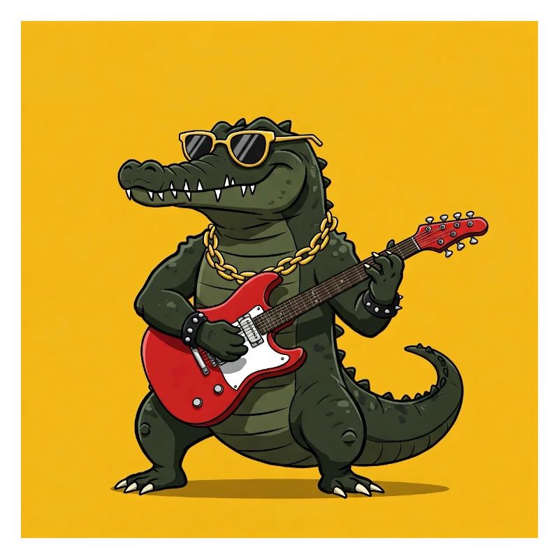 Cooles Krokodil mi E-Gitarre und Goldkette
