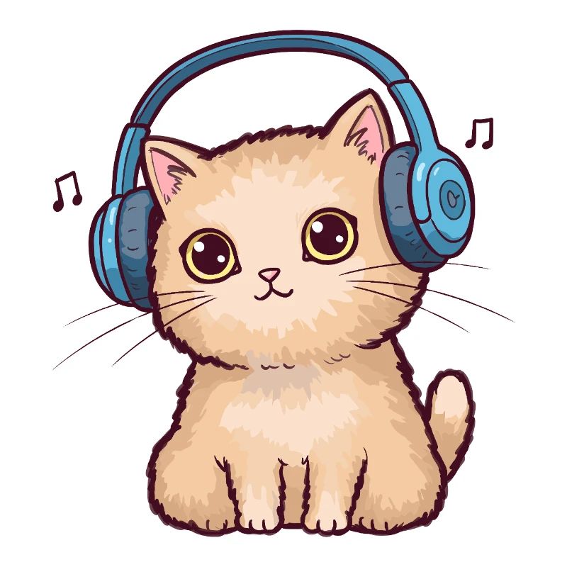 Chat mignon avec des écouteurs Doodle