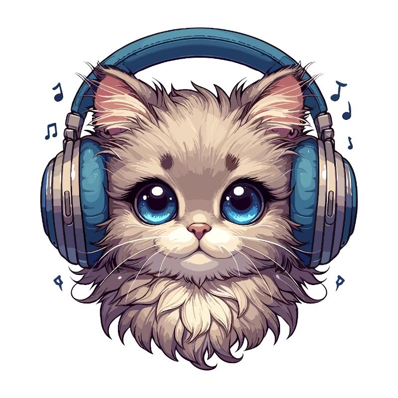 Chat mignon avec des écouteurs Doodle