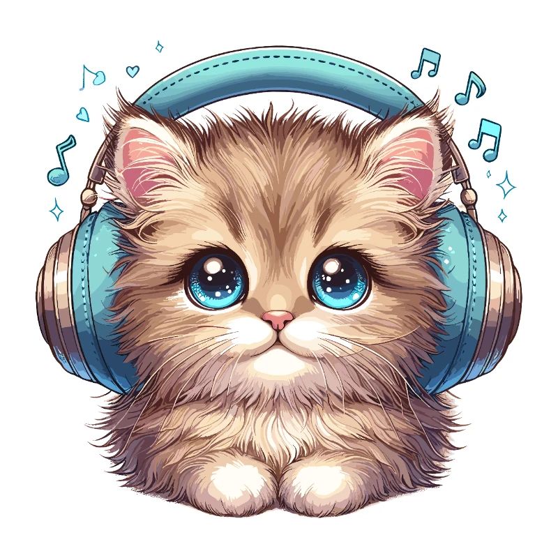 Chat mignon avec des écouteurs Doodle