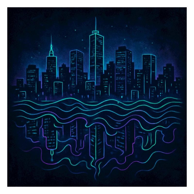 Neon Skyline mit Spiegelung