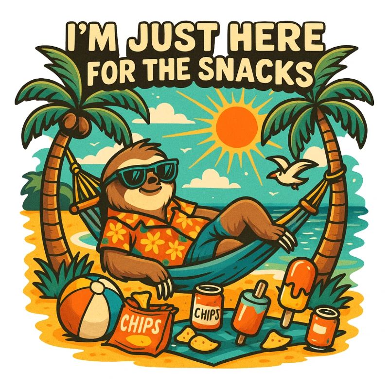 Snack-loving sloth on the beach