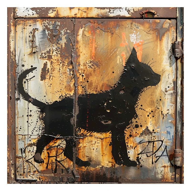 Graffiti junge Katze Silhouette Rost Metall urban
