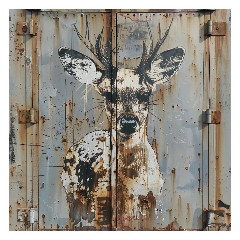 Graffiti Deer Rust Metal Urban Container Door