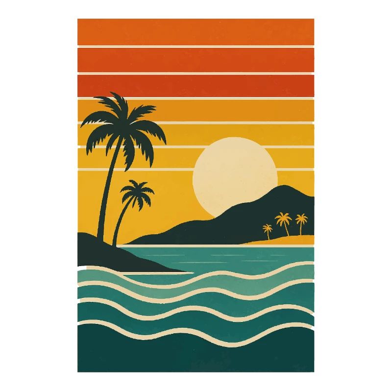 Tropical Sunset with Palm Trees – Retro Stra