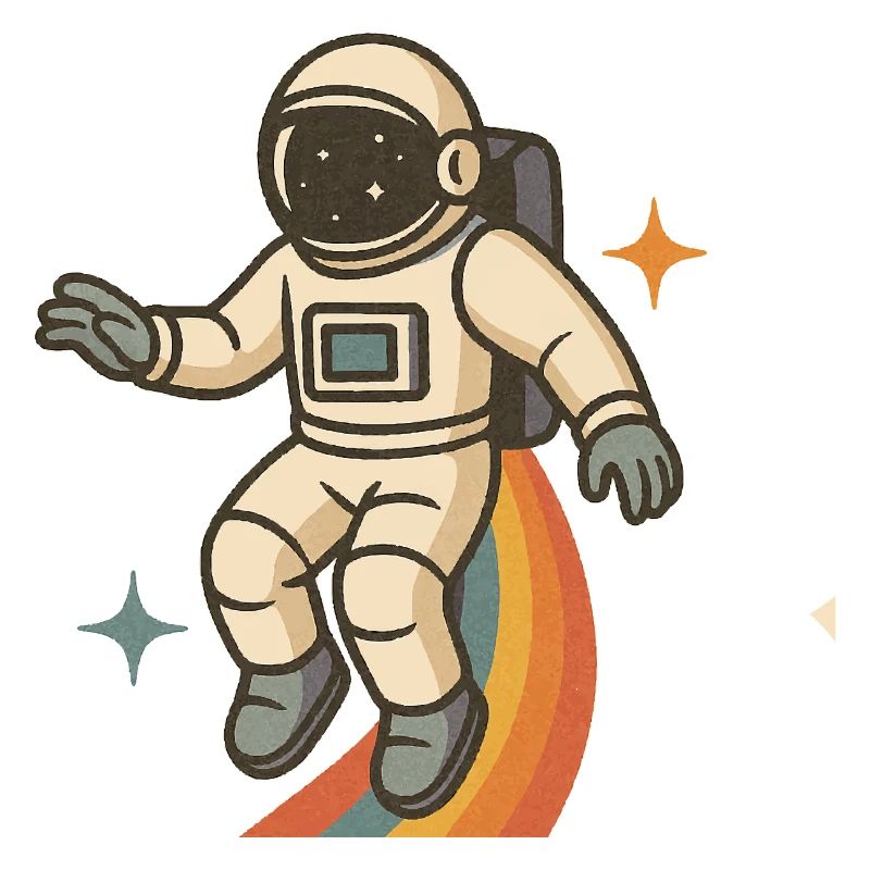 Astronaute avec arc-en-ciel – Rêve spatial rétro