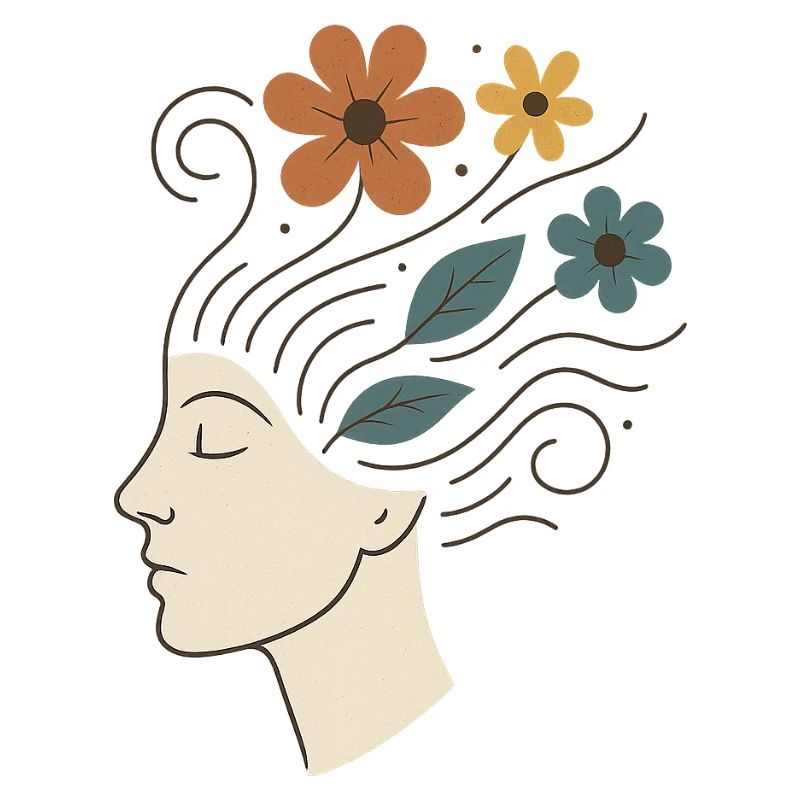 Nature Illustration with Flowers and Leaves
