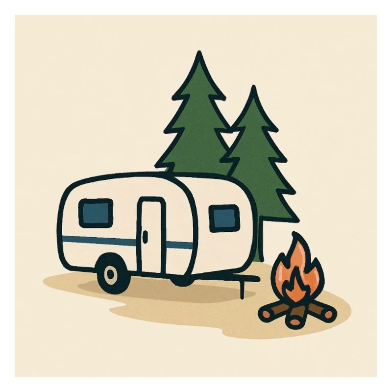 Caravane de camping sapins