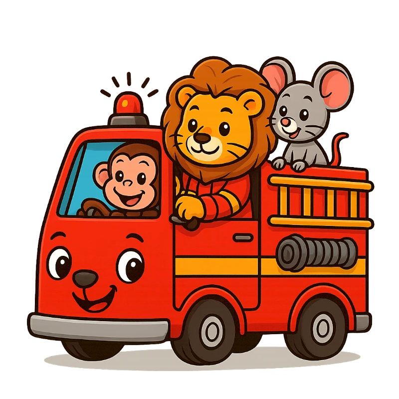 Feuerwehrauto Affe Maus Löwe Kinder Babys Süß