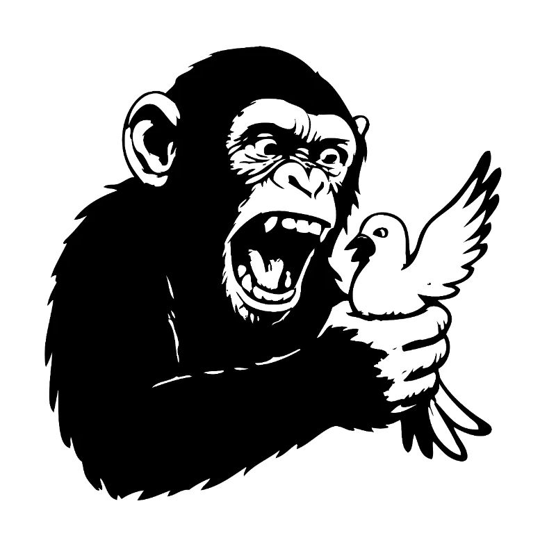 Monkey squeezes pigeon