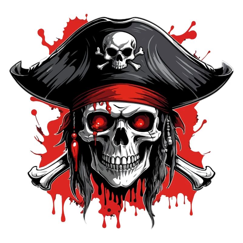 Crâne de pirate avec tricorne et éclaboussures de sang