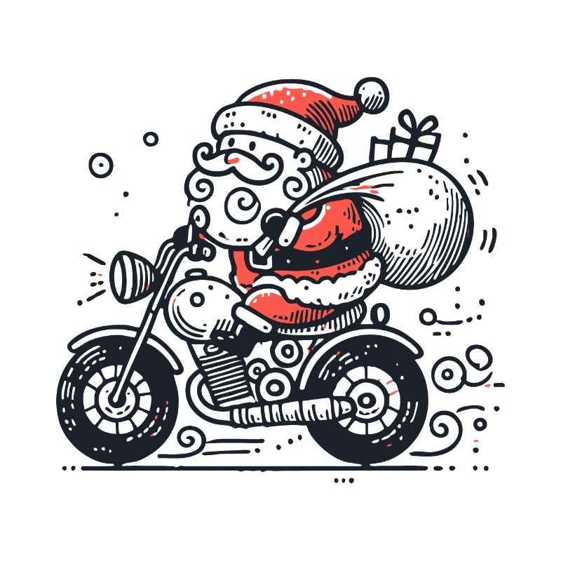 Weihnachtsmann auf Motorrad gezeichnet