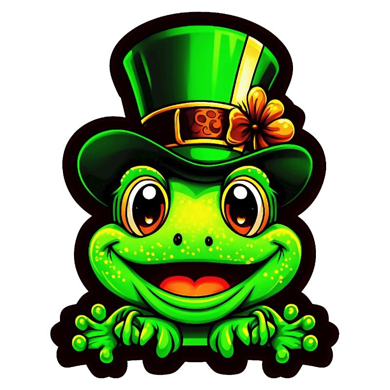 Grinning frog wears St. Patrick Day top hat