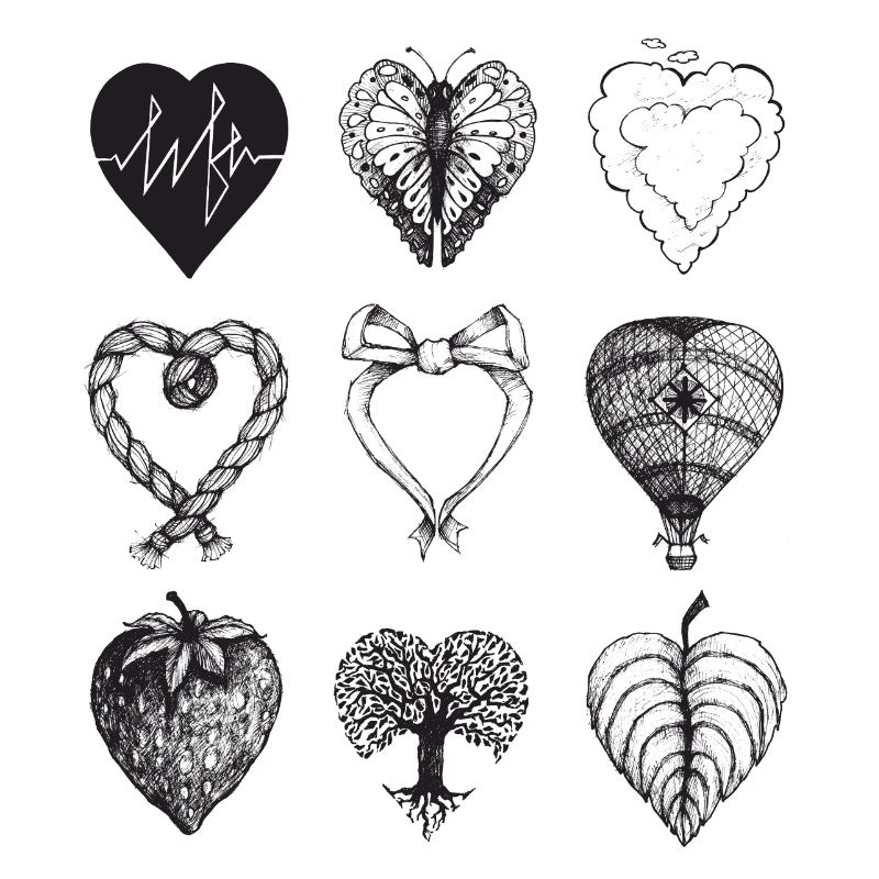 Heart shaped drawings (Black)