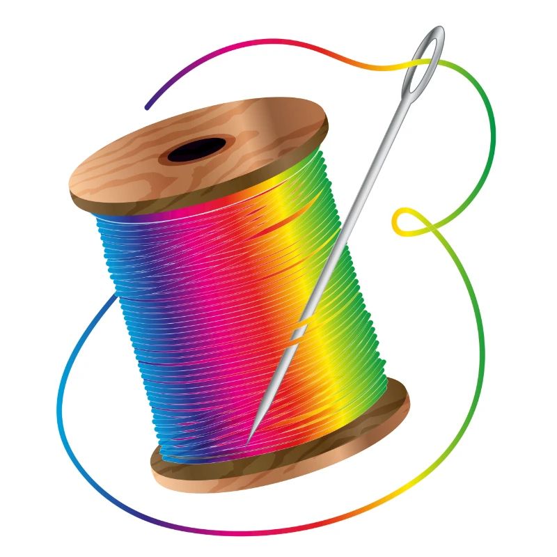 luminous sewing thread in rainbow colors with needle