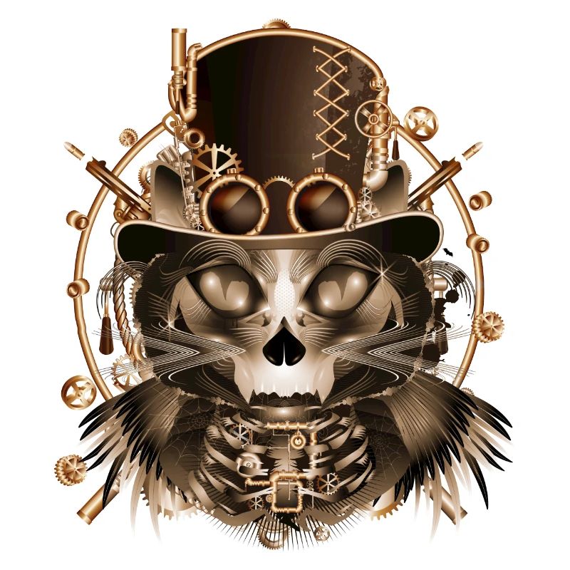 Chat Steampunk avec haut-de-forme antique en sépia