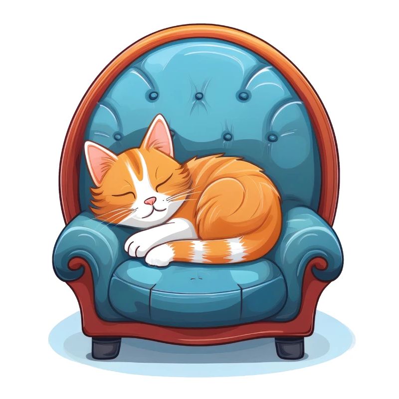 Le chat dort recroquevillé sur le fauteuil