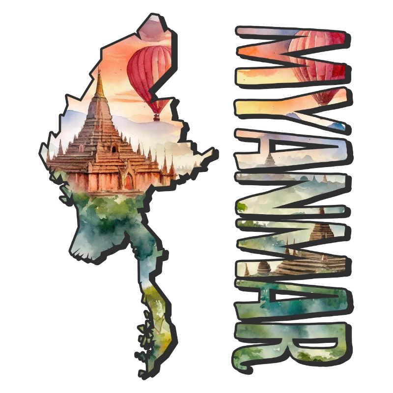 Carte à l’aquarelle Myanmar