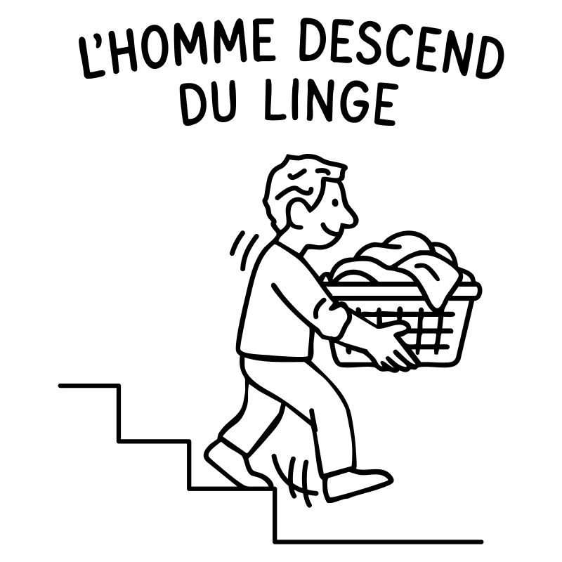 L'homme descend du linge