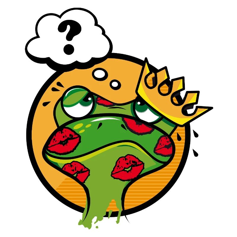 Kissed frog with crown and question mark