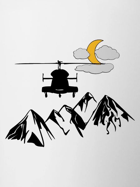 Heli, mountains, moon, clouds