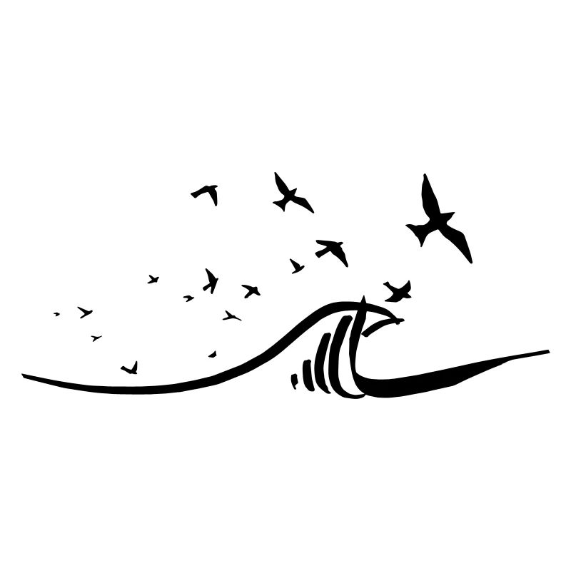 flight of gulls over the waves