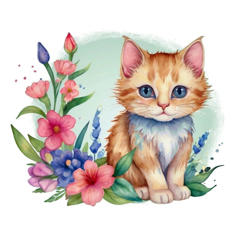 Chaton dans une prairie fleurie
