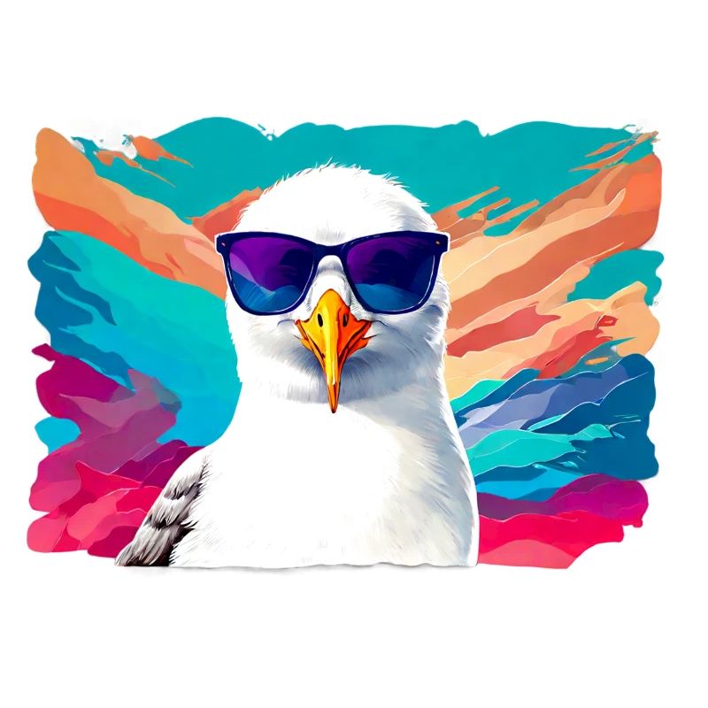 Funny seagull with sunglasses