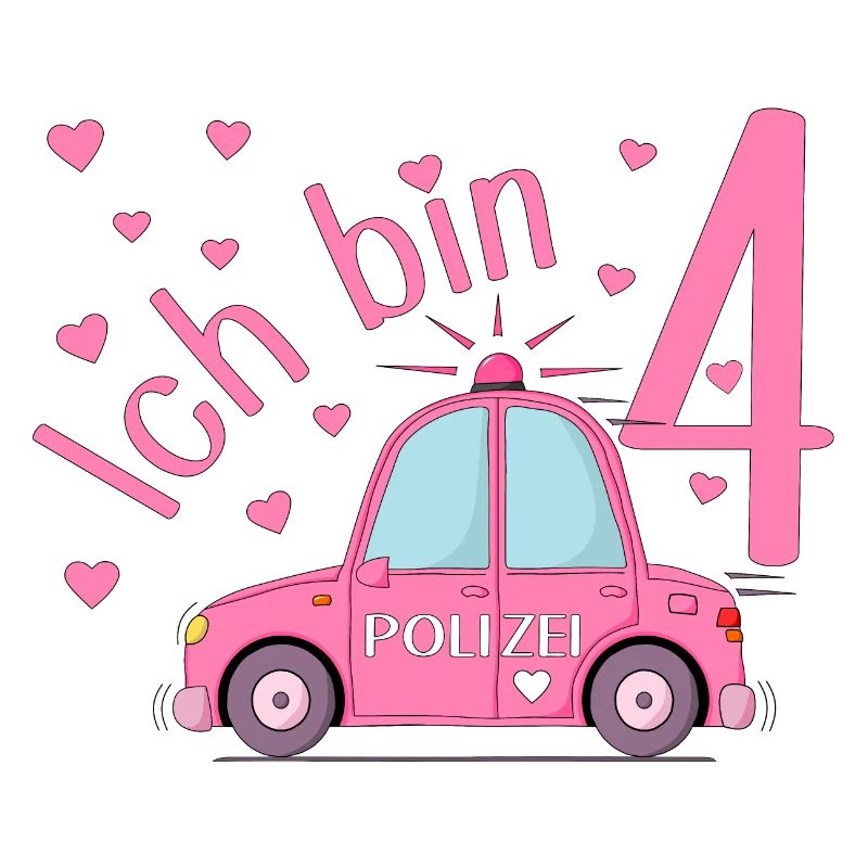 Polizeiauto Ich bin 4 Geburtstag Rosa