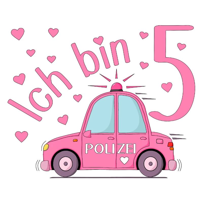 Polizeiauto Ich bin 5 Geburtstag Rosa