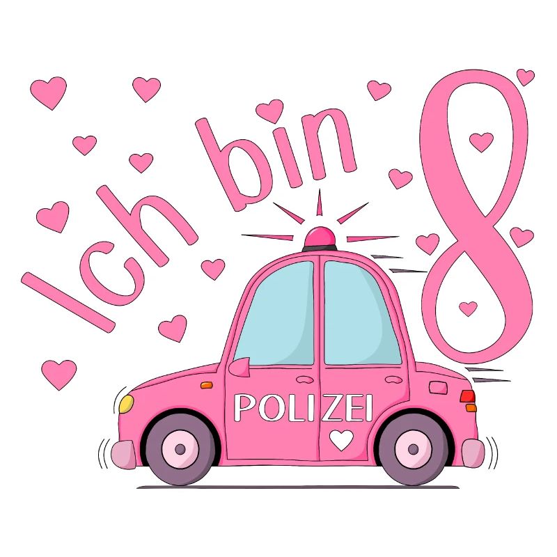 Polizeiauto Ich bin 8 Geburtstag Rosa