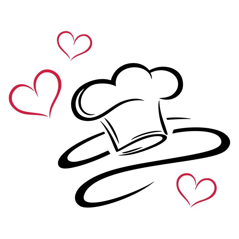 Cuisinier, logo, chapeau de chef avec trois coeurs