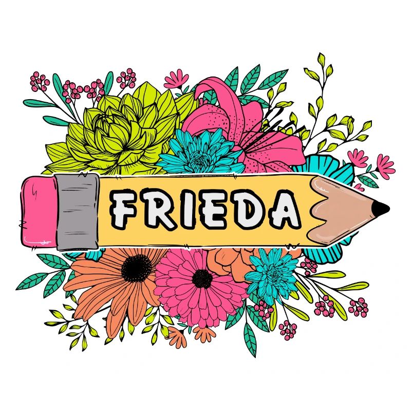 Blumen und Bleistift mit Name Frieda
