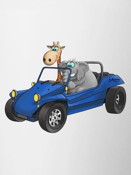 Elephant and giraffe in buggy