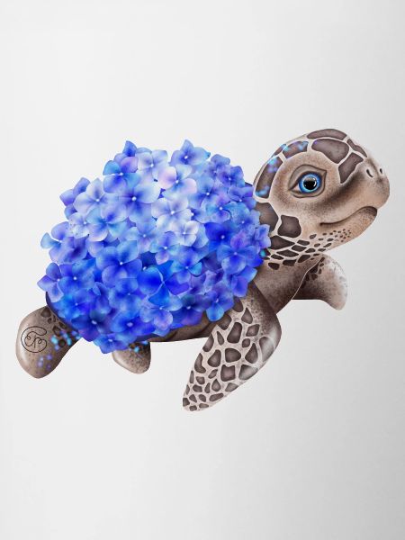 Schildkröte mit Hydrangea Hortensien