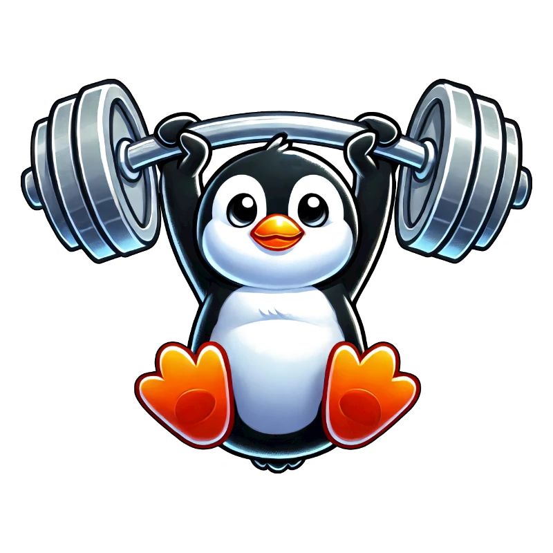 Pingouin de dessin animé mignon avec tête de traction d’haltères