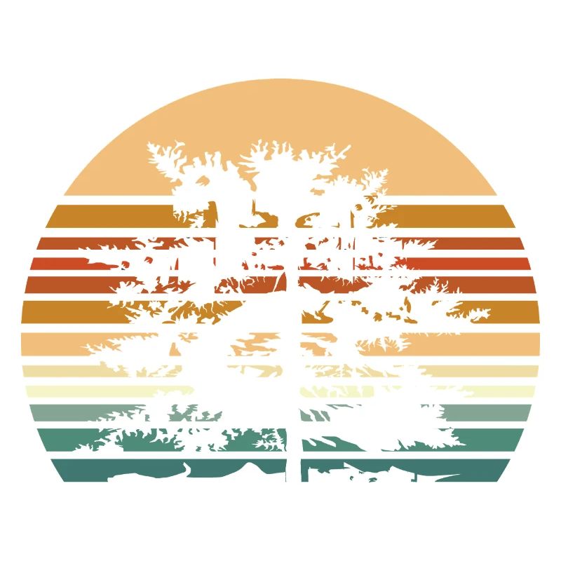 Illustration de forêt avec arbre vintage aux couleurs rétro