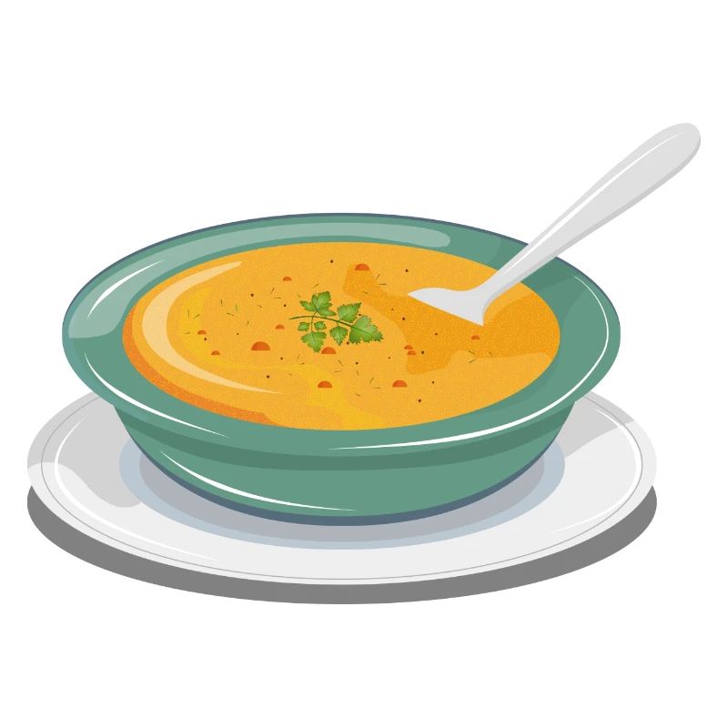 Vegetable soup in a plate with a spoon