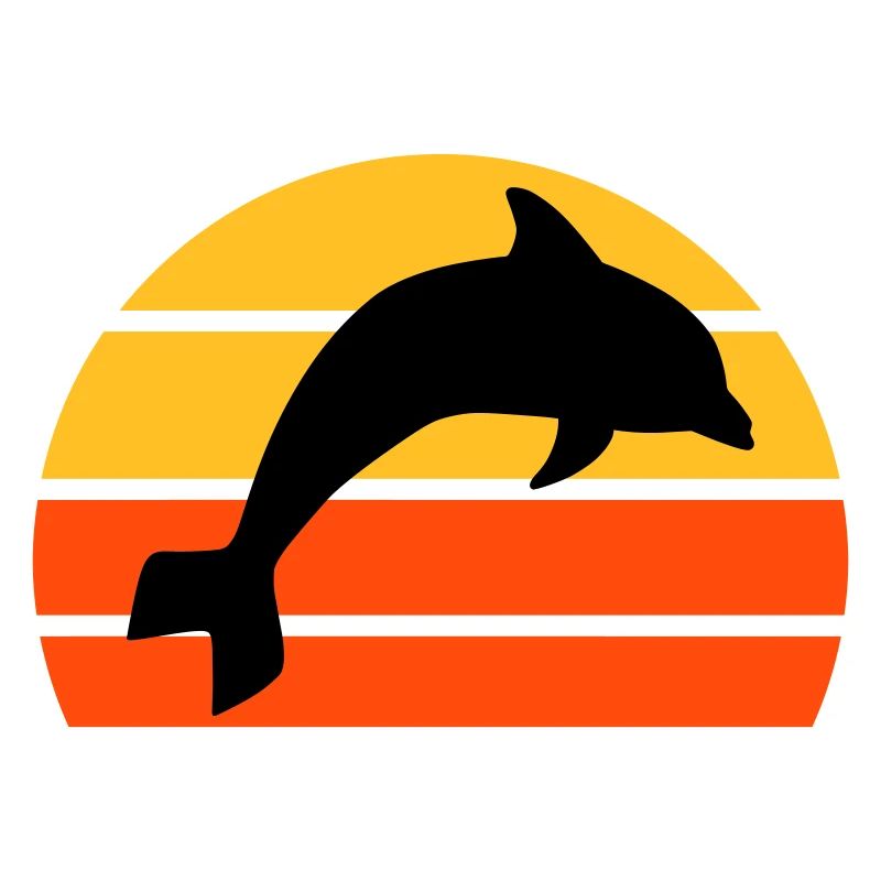 Jumping dolphin in front of a divided half sun