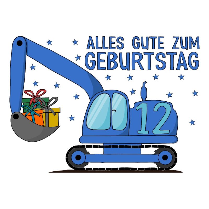 Bagger Kinder 12. Geburtstag Alles Gute Blau