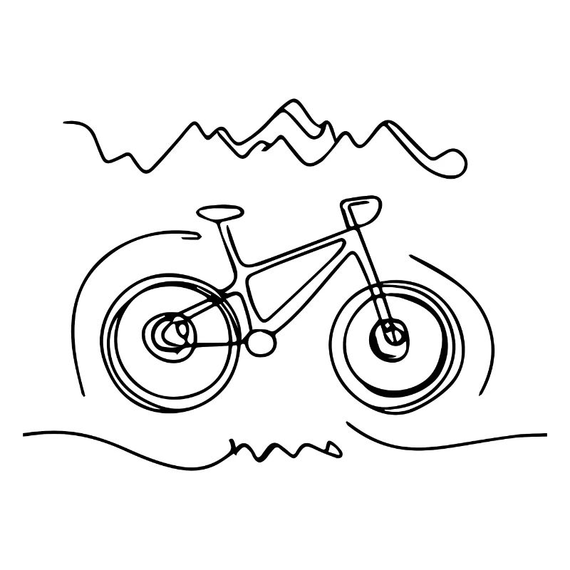 Minimalist Mountain and Bicycle Line Art