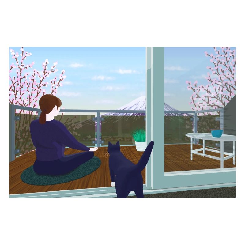 Zen sur le balcon avec chat