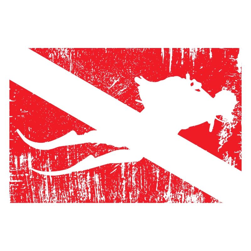 Grunge Ski Silhouette on Diagonal Flag