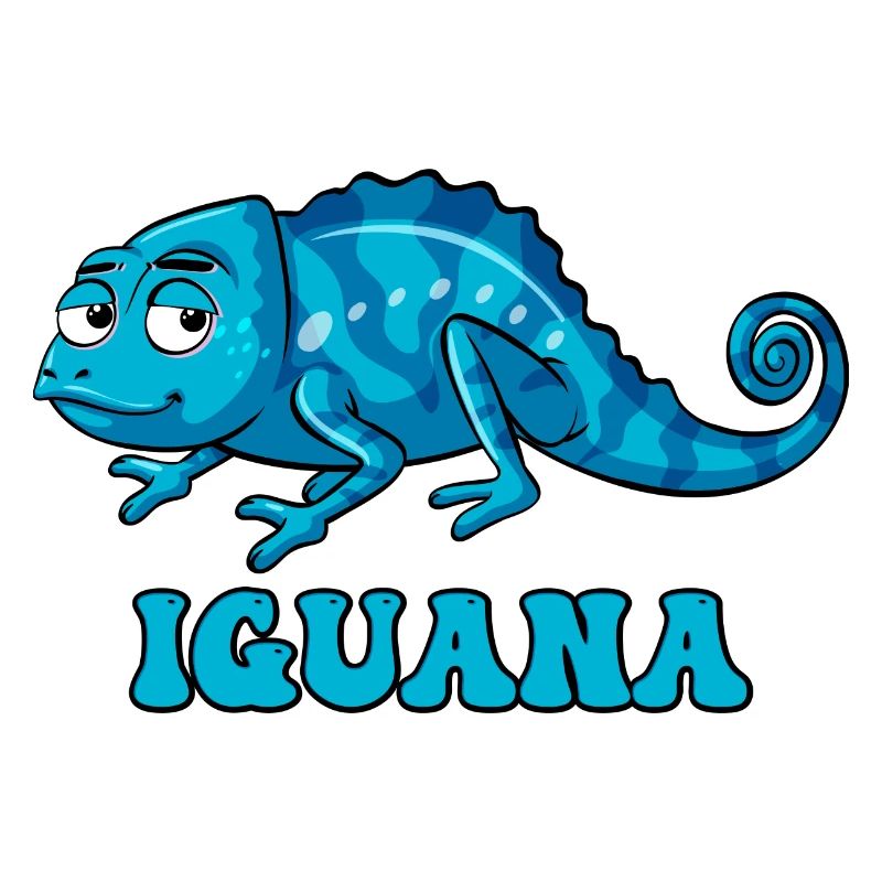 Blauer Leguan Cartoon mit IGUANA Text