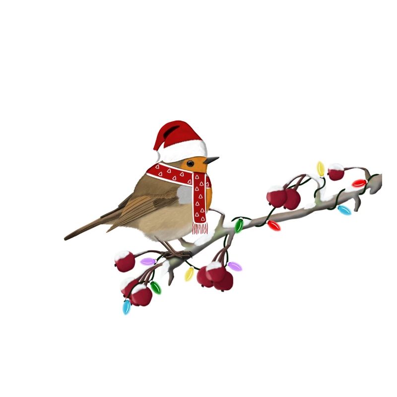 Rotkehlchen Vogel mit Lichterkette Gartenvogel