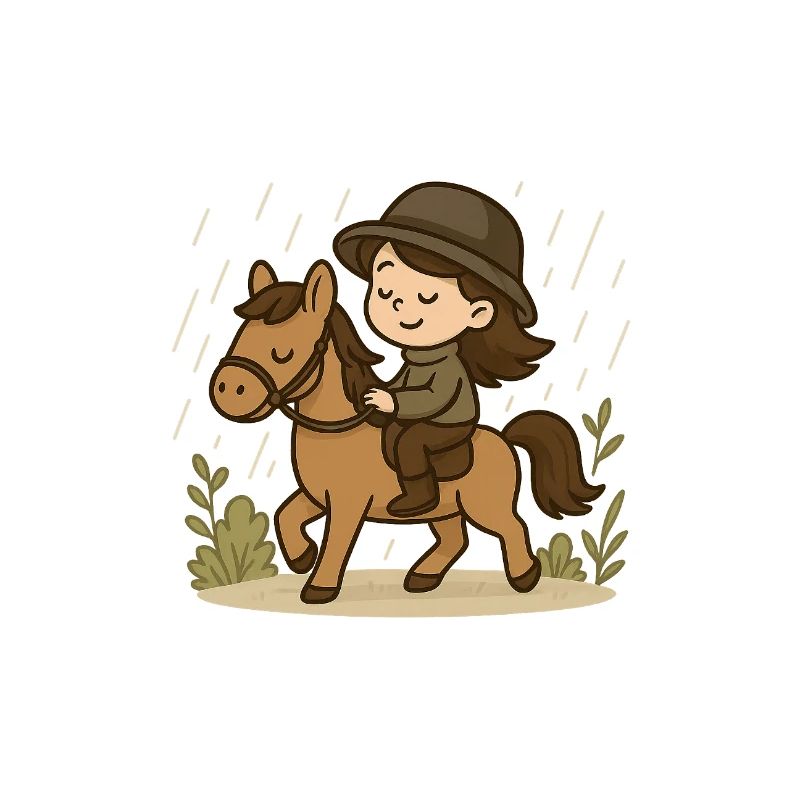 Petite cavalière sous la pluie douce