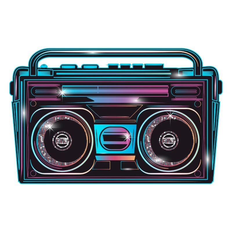 Cassette recorder in bright 80s neon look