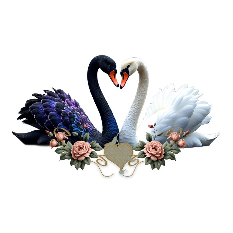 Lien éternel, cygnes noirs et blancs amoureux