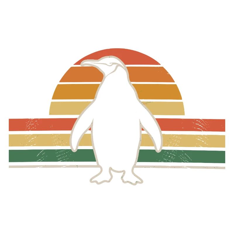 Pingouin rétro avec fond de coucher de soleil