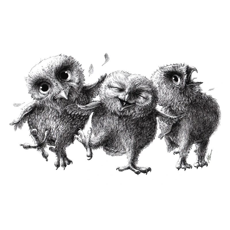three happy owls